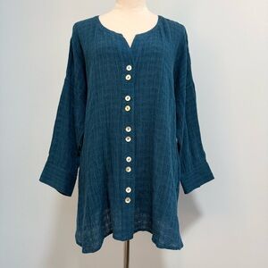 Soft Surroundings Crinkled‎ Gauze Button Down Blouse Size M